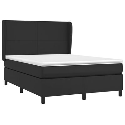 vidaXL Pat box spring cu saltea, negru, 140x200 cm, piele ecologică