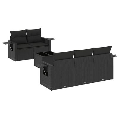 vidaXL Set mobilier de grădină cu perne, 6 piese, negru, poliratan