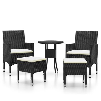 vidaXL Set mobilier de grădină, 5 piese, negru, poliratan