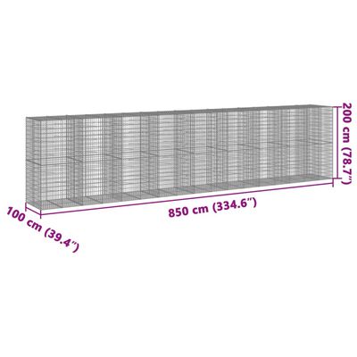 vidaXL Coș gabion cu capac, 850x100x200 cm, fier galvanizat