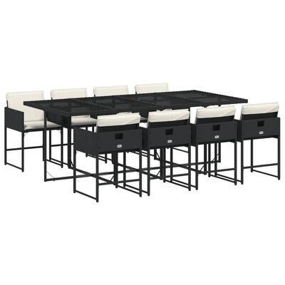 vidaXL Set mobilier de grădină cu perne, 9 piese, negru, poliratan