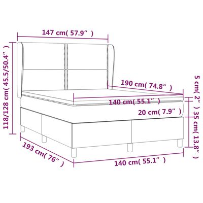 vidaXL Pat box spring cu saltea, gri deschis, 140x190 cm, catifea