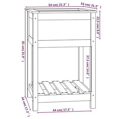 vidaXL Jardinieră cu raft, alb, 54x54x81 cm, lemn masiv de pin