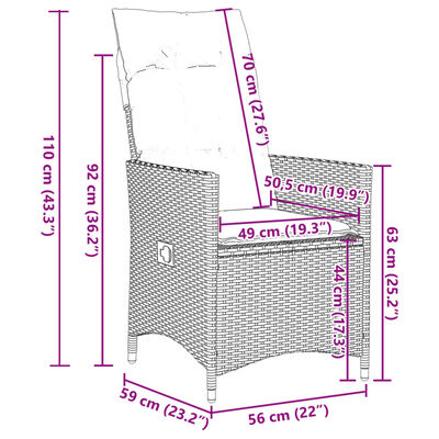 vidaXL Set bistro cu perne, 3 piese, bej, poliratan