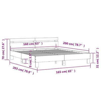 vidaXL Cadru de pat cu tăblie stejar fumuriu 160x200 cm lemn prelucrat