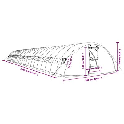 vidaXL Seră cu cadru din oțel, alb, 120 m², 24x5x2,3 m