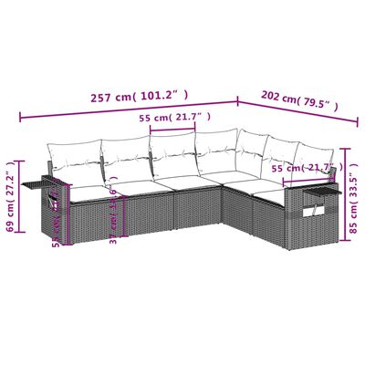 vidaXL Set mobilier grădină cu perne, 6 piese, gri, poliratan