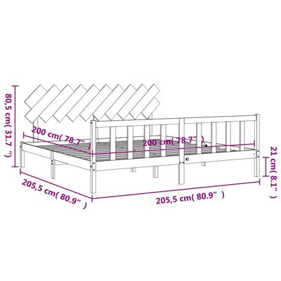 vidaXL Cadru pat cu tăblie 200x200 cm, negru, lemn masiv