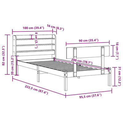 vidaXL Cadru de pat fără saltea, alb, 90x200 cm, lemn masiv pin