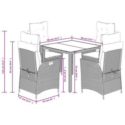 vidaXL Set mobilier de grădină cu perne, 5 piese, negru, poliratan