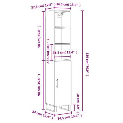 vidaXL Dulap înalt, gri beton, 34,5x34x180 cm, lemn prelucrat