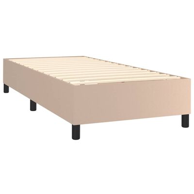 vidaXL Pat cu arcuri, cu saltea și LED, cappuccino 90x200 cm piele eco