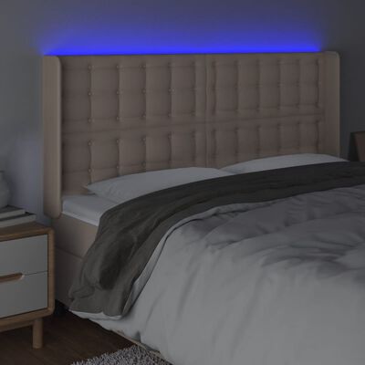 vidaXL Tăblie de pat cu LED, cappuccino, 203x16x118/128 cm, piele eco