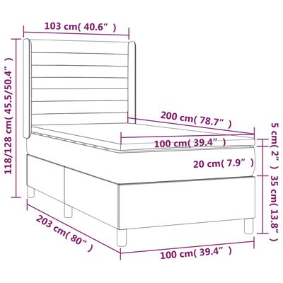 vidaXL Pat cu arcuri, saltea și LED, albastru, 120x200 cm, textil