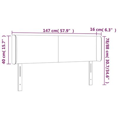 vidaXL Tăblie de pat cu aripioare gri închis 147x16x78/88 cm catifea