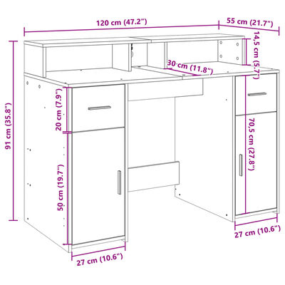 vidaXL Birou cu lumini LED, lemn vechi, 120x55x91 cm, lemn prelucrat