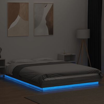 vidaXL Cadru de pat cu lumini LED gri sonoma 140x200 cm lemn prelucrat