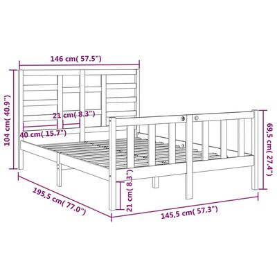 vidaXL Cadru de pat, gri, 140x190 cm, lemn masiv