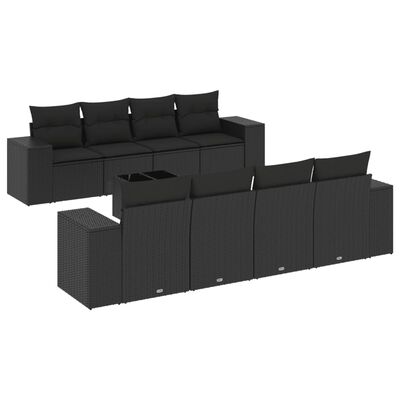 vidaXL Set mobilier de grădină cu perne, 9 piese, negru, poliratan