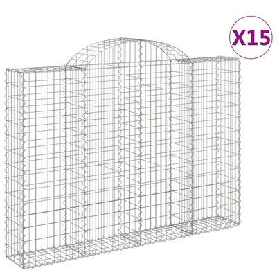 vidaXL Coșuri gabion arcuite 15 buc, 200x30x140/160cm, fier galvanizat