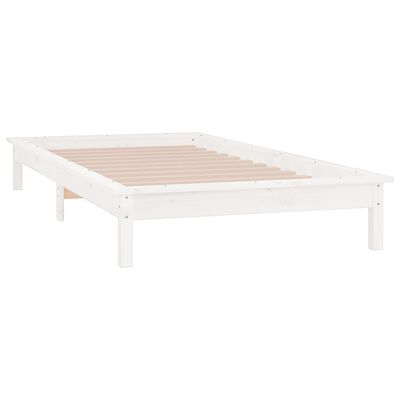 vidaXL Cadru de pat cu LED, alb, 100x200 cm, lemn masiv