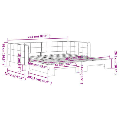 vidaXL Pat de zi cu extensie, gri deschis, 100x200 cm, catifea