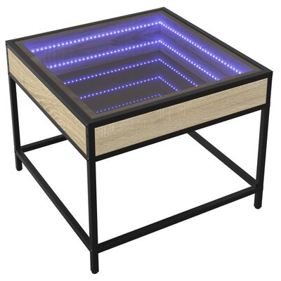 vidaXL Măsuță de cafea cu LED infinity, stejar sonoma, 50x50x41 cm