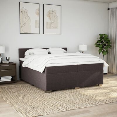 vidaXL Pat box spring cu saltea, maro închis, 200x200 cm, textil