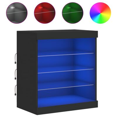 vidaXL Servantă cu lumini LED, negru, 60,5x37x67 cm