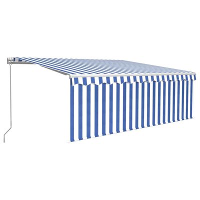 vidaXL Copertină retractabilă manual cu stor&LED, albastru&alb, 4,5x3m