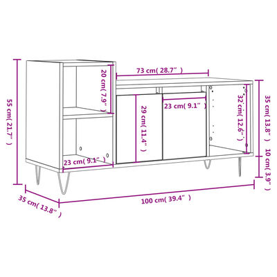 vidaXL Comodă TV, gri sonoma, 100x35x55 cm, lemn prelucrat