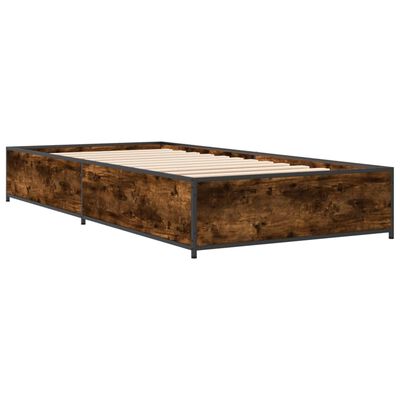 vidaXL Cadru de pat, stejar fumuriu 100x200 cm lemn prelucrat și metal