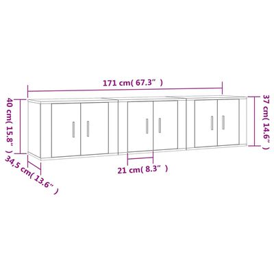 vidaXL Dulapuri TV montate pe perete, 3 buc., alb, 57x34,5x40 cm