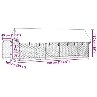 vidaXL Padoc pentru câini de exterior, cu acoperiș, 400x100x150 cm