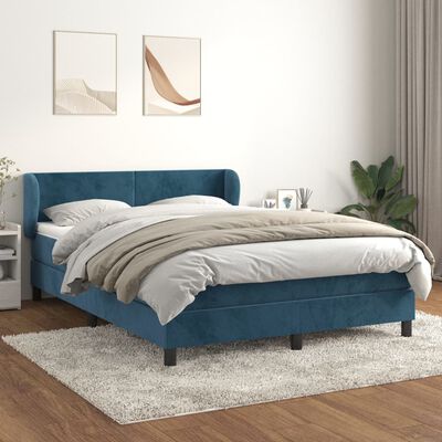 vidaXL Pat box spring cu saltea, albastru închis, 140x190 cm, catifea