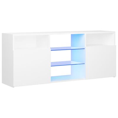 vidaXL Comodă TV cu lumini LED, alb extralucios, 120x30x50 cm