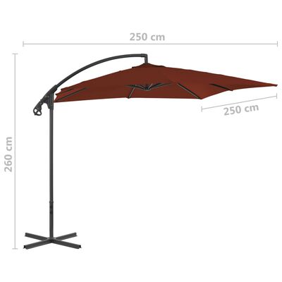 vidaXL Umbrelă suspendată cu stâlp din oțel, teracota, 250 x 250 cm