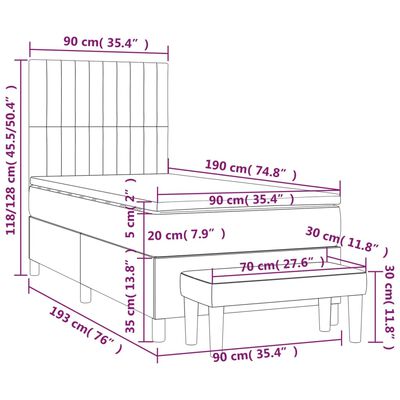 vidaXL Pat box spring cu saltea, negru, 90x190 cm, textil