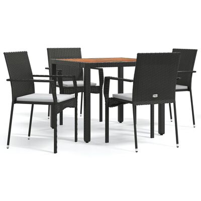 vidaXL Set mobilier de grădină cu perne, 5 piese, negru, poliratan