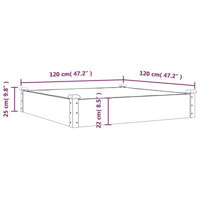 vidaXL Strat grădină înălțat căptușeală, maro 120x120x25 cm lemn brad