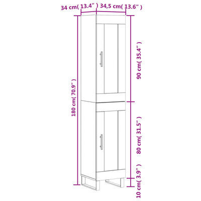 vidaXL Dulap înalt, gri sonoma, 34,5x34x180 cm, lemn prelucrat