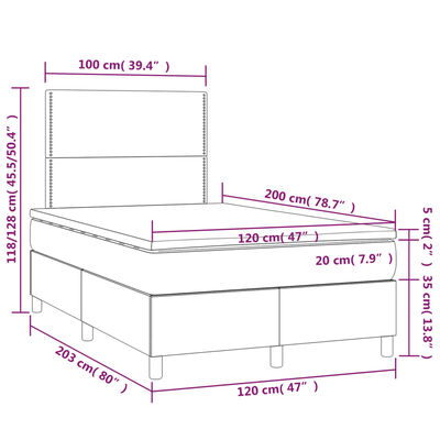 vidaXL Pat cu arcuri, saltea și LED, albastru, 120x200 cm, catifea