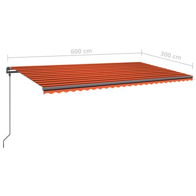 vidaXL Copertină retractabilă manual cu LED, portocaliu&maro, 6x3 m