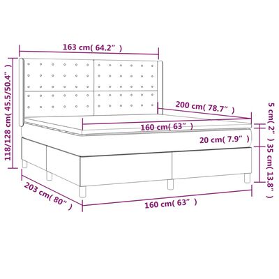 vidaXL Pat cu arcuri, saltea și LED, negru, 160x200 cm, catifea