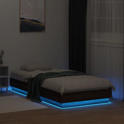 vidaXL Cadru de pat cu lumini LED, stejar maro, 90x190 cm