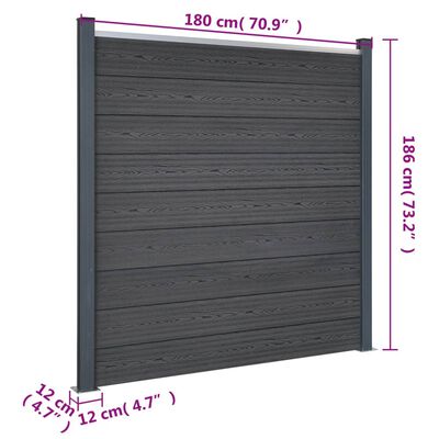 vidaXL Set panouri pentru gard, gri, 526x186 cm, WPC