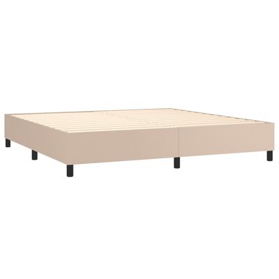 vidaXL Pat cu arcuri, cu saltea și LED cappuccino 200x200 cm piele eco