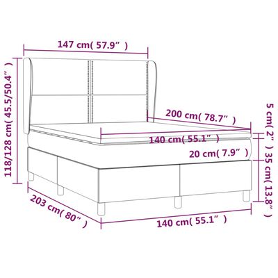 vidaXL Pat box spring cu saltea, albastru închis, 140x200 cm, catifea