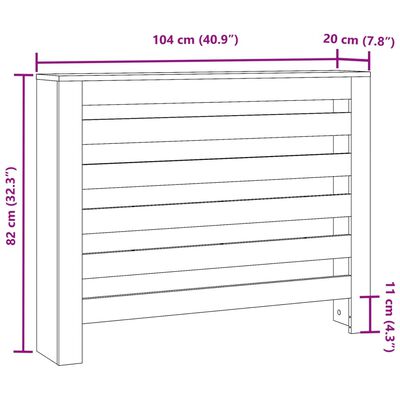 vidaXL Mască pentru calorifer, gri beton, 104x20x82 cm, lemn prelucrat