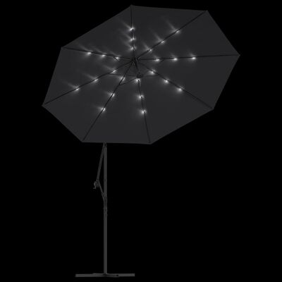 vidaXL Umbrelă suspendată cu LED-uri și stâlp de oțel, negru, 300 cm